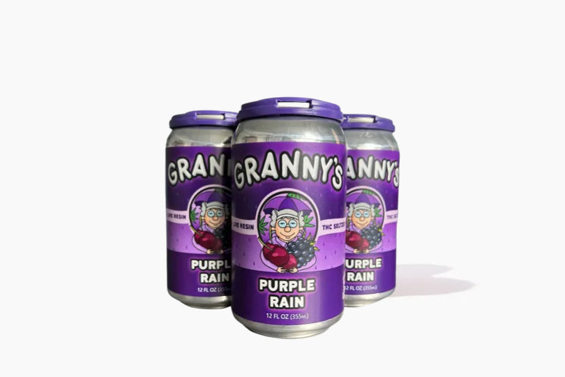 Granny's Purple Rain Live Resin THC and CBD Seltzer. Minnesota Made. New Cannabis Beverage.